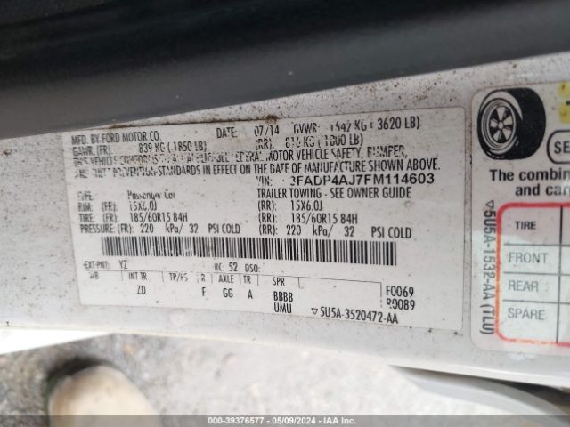 Photo 8 VIN: 3FADP4AJ7FM114603 - FORD FIESTA 