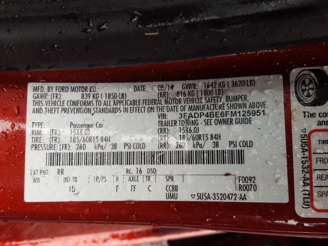 Photo 9 VIN: 3FADP4BE6FM125951 - FORD FIESTA SE 