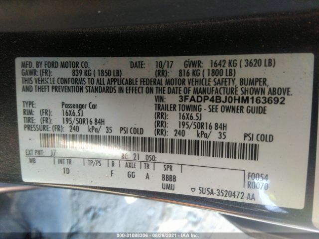 Photo 8 VIN: 3FADP4BJ0HM163692 - FORD FIESTA 