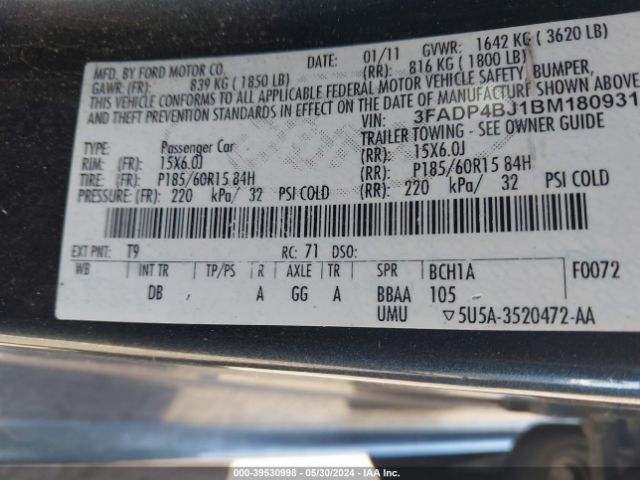 Photo 8 VIN: 3FADP4BJ1BM180931 - FORD FIESTA 