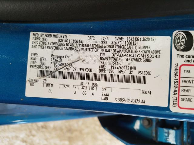 Photo 9 VIN: 3FADP4BJ1CM153343 - FORD FIESTA SE 