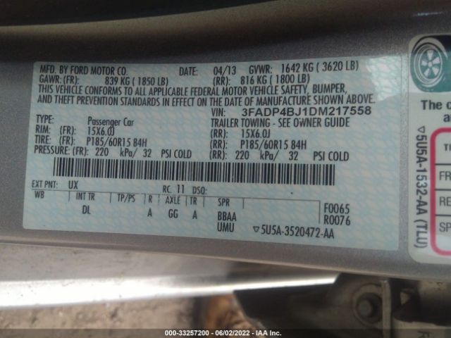 Photo 8 VIN: 3FADP4BJ1DM217558 - FORD FIESTA 