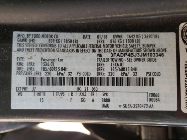 Photo 9 VIN: 3FADP4BJ3JM103346 - FORD FIESTA SE 