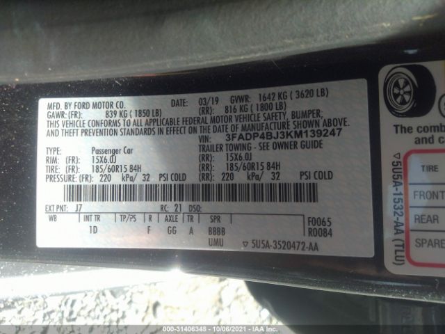 Photo 8 VIN: 3FADP4BJ3KM139247 - FORD FIESTA 