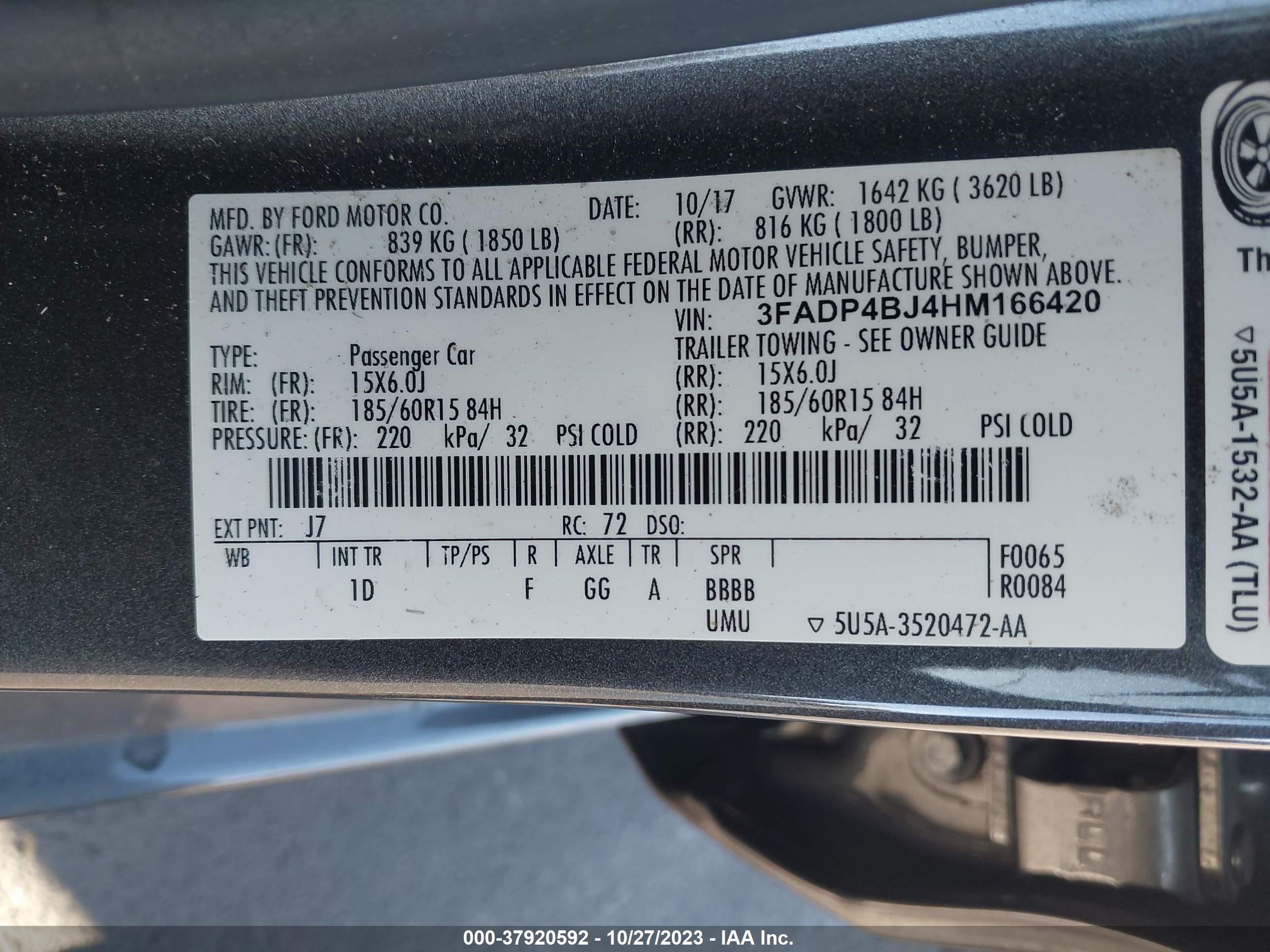 Photo 8 VIN: 3FADP4BJ4HM166420 - FORD FIESTA 