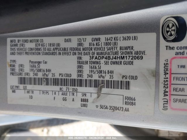 Photo 8 VIN: 3FADP4BJ4HM172069 - FORD FIESTA 