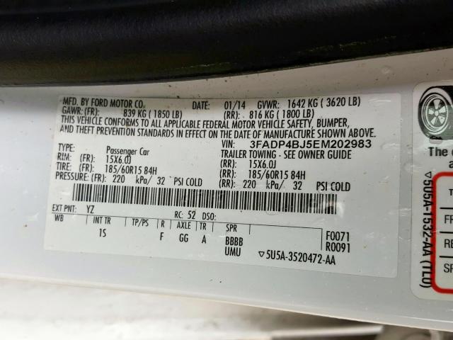 Photo 9 VIN: 3FADP4BJ5EM202983 - FORD FIESTA SE 