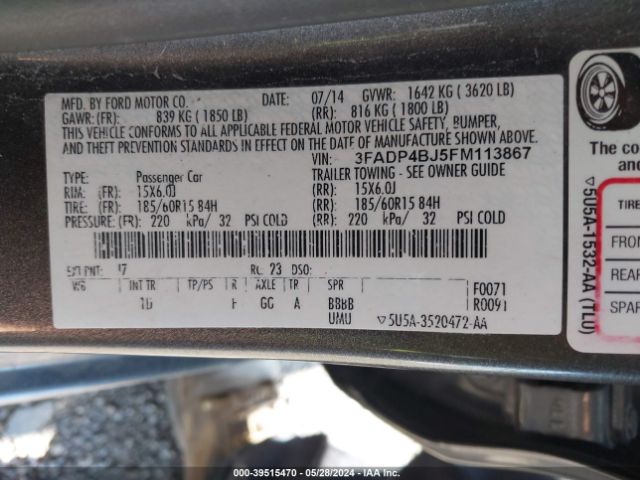 Photo 8 VIN: 3FADP4BJ5FM113867 - FORD FIESTA 