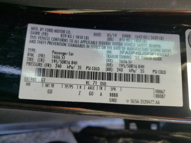 Photo 9 VIN: 3FADP4BJ5KM149097 - FORD FIESTA SE 