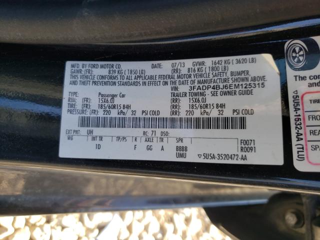 Photo 9 VIN: 3FADP4BJ6EM125315 - FORD FIESTA SE 