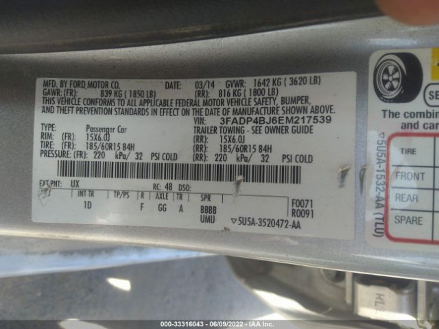 Photo 8 VIN: 3FADP4BJ6EM217539 - FORD FIESTA 