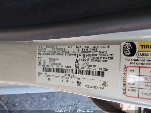 Photo 8 VIN: 3FADP4BJ6FM157120 - FORD FIESTA 