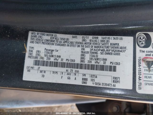 Photo 8 VIN: 3FADP4BJ6FM208437 - FORD FIESTA 