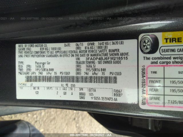 Photo 8 VIN: 3FADP4BJ6FM218515 - FORD FIESTA 