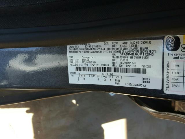 Photo 9 VIN: 3FADP4BJ6JM112543 - FORD FIESTA SE 