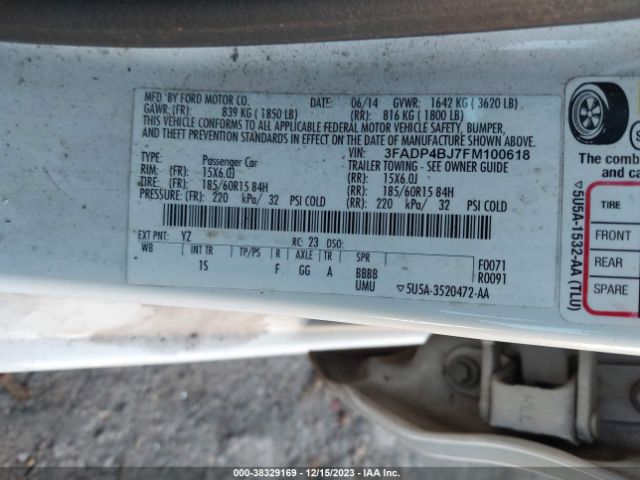 Photo 8 VIN: 3FADP4BJ7FM100618 - FORD FIESTA 