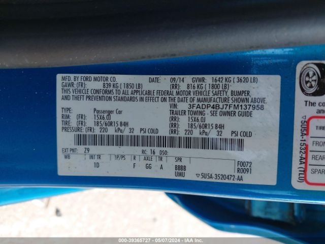 Photo 8 VIN: 3FADP4BJ7FM137958 - FORD FIESTA 