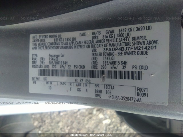 Photo 8 VIN: 3FADP4BJ7FM214201 - FORD FIESTA 