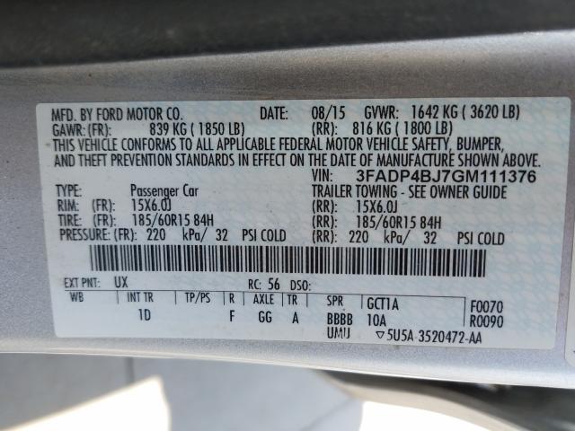 Photo 9 VIN: 3FADP4BJ7GM111376 - FORD FIESTA SE 