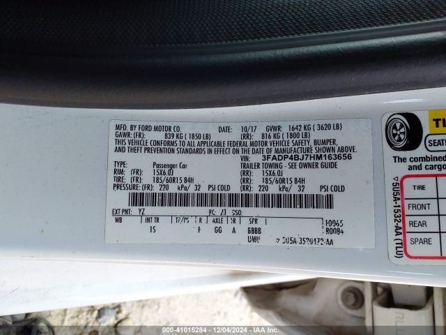 Photo 8 VIN: 3FADP4BJ7HM163656 - FORD FIESTA 