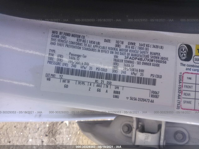 Photo 8 VIN: 3FADP4BJ7KM106056 - FORD FIESTA 