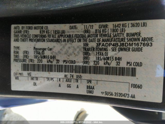 Photo 8 VIN: 3FADP4BJ8DM167693 - FORD FIESTA 