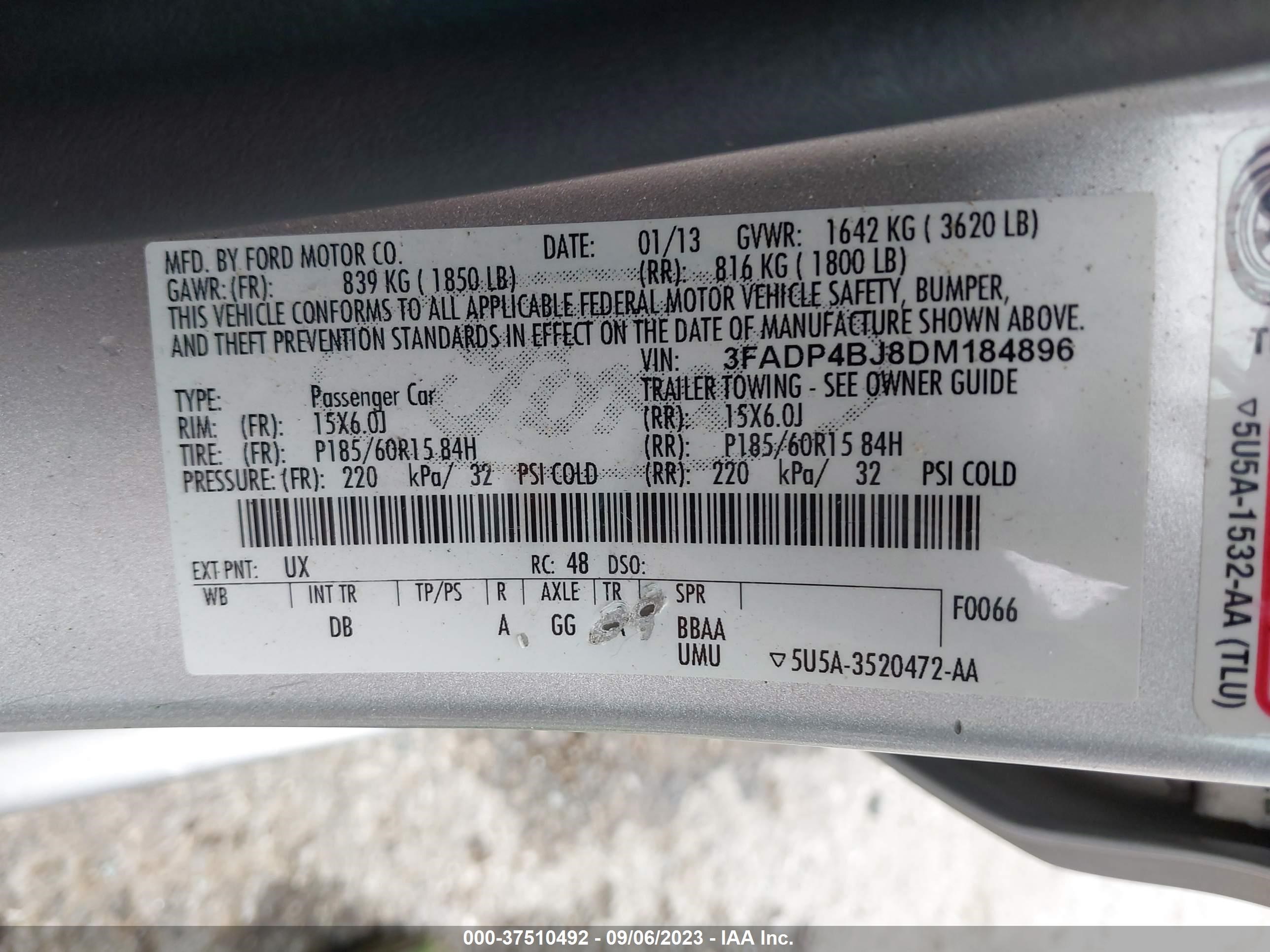 Photo 8 VIN: 3FADP4BJ8DM184896 - FORD FIESTA 