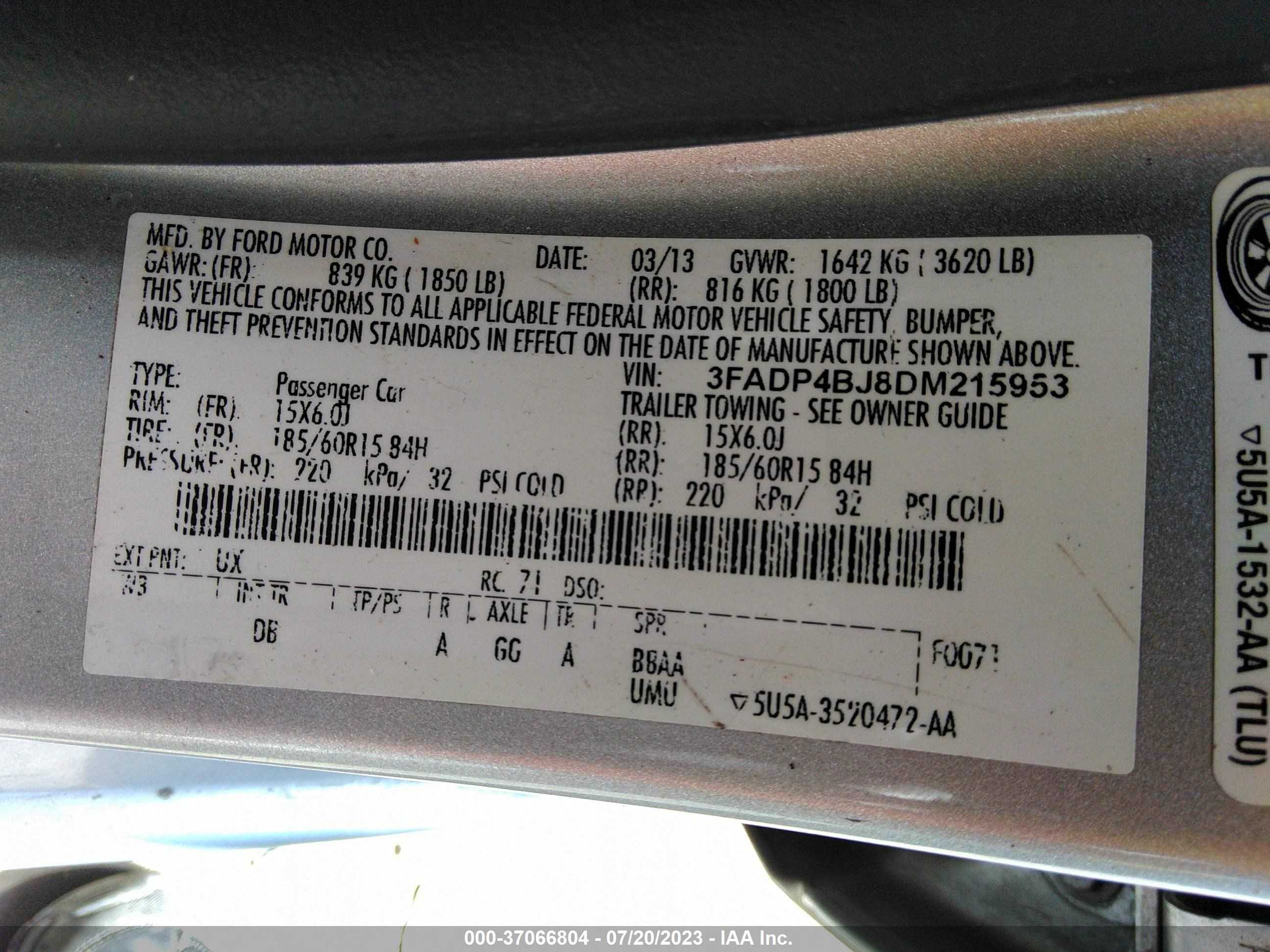 Photo 8 VIN: 3FADP4BJ8DM215953 - FORD FIESTA 