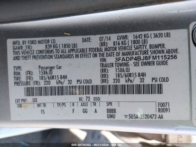 Photo 8 VIN: 3FADP4BJ8FM115256 - FORD FIESTA 