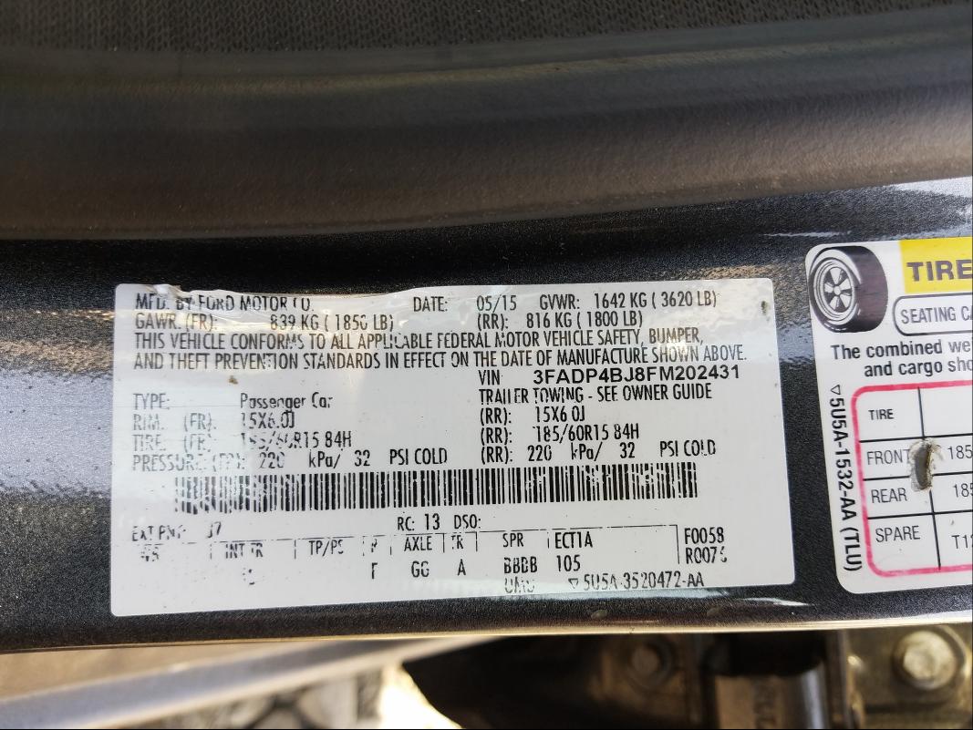 Photo 9 VIN: 3FADP4BJ8FM202431 - FORD FIESTA SE 