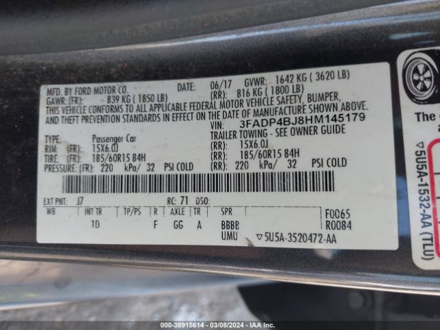 Photo 8 VIN: 3FADP4BJ8HM145179 - FORD FIESTA 