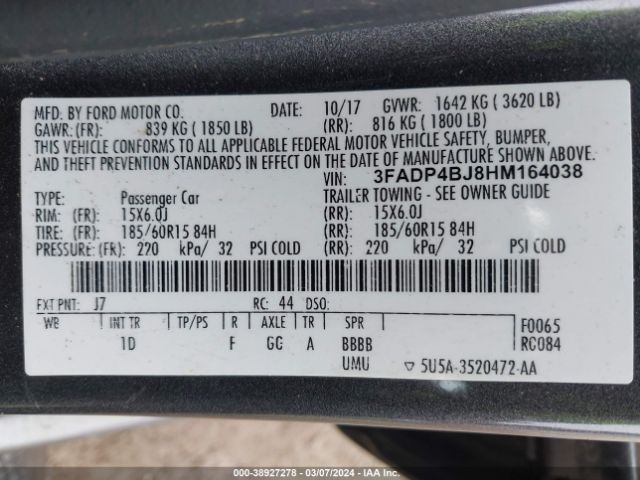 Photo 8 VIN: 3FADP4BJ8HM164038 - FORD FIESTA 