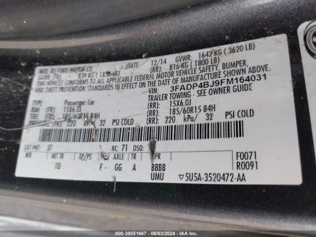 Photo 8 VIN: 3FADP4BJ9FM164031 - FORD FIESTA 