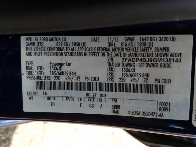 Photo 9 VIN: 3FADP4BJ9GM138143 - FORD FIESTA SE 