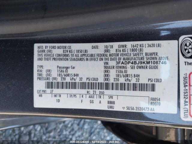 Photo 8 VIN: 3FADP4BJ9KM108746 - FORD FIESTA 