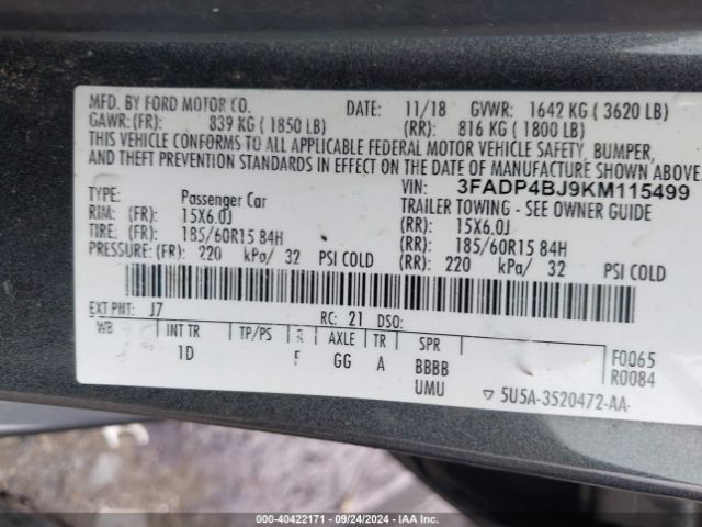 Photo 8 VIN: 3FADP4BJ9KM115499 - FORD FIESTA 