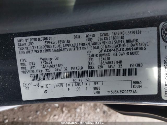 Photo 8 VIN: 3FADP4BJXJM146985 - FORD FIESTA 