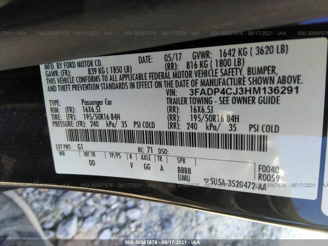 Photo 8 VIN: 3FADP4CJ3HM136291 - FORD FIESTA 