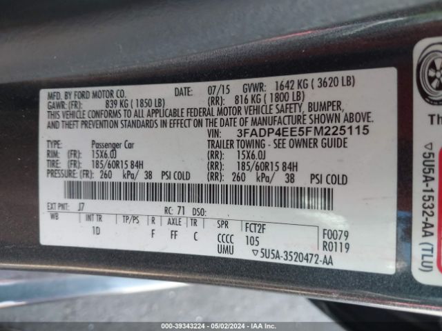 Photo 8 VIN: 3FADP4EE5FM225115 - FORD FIESTA 