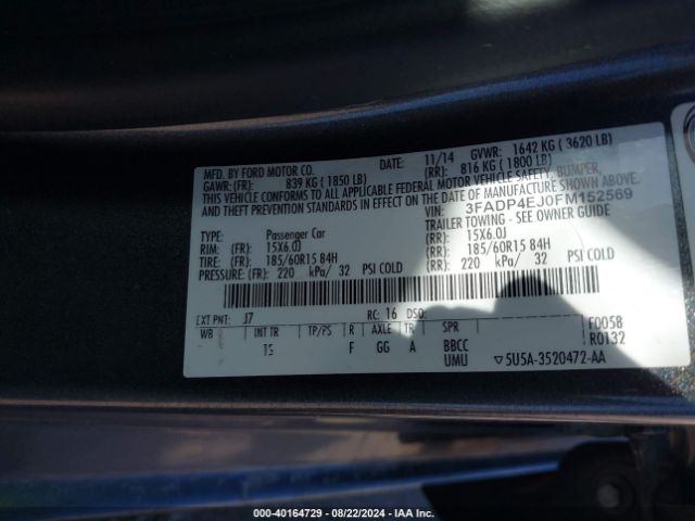 Photo 8 VIN: 3FADP4EJ0FM152569 - FORD FIESTA 