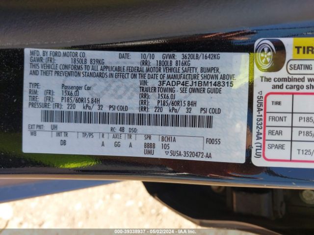 Photo 8 VIN: 3FADP4EJ1BM148315 - FORD FIESTA 