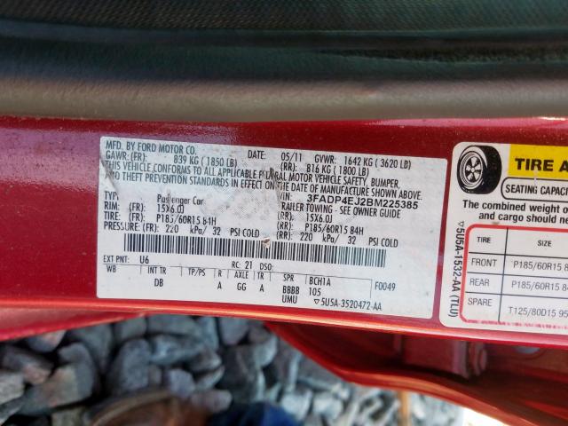 Photo 9 VIN: 3FADP4EJ2BM225385 - FORD FIESTA SE 