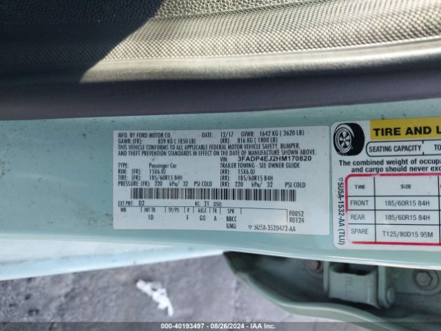 Photo 8 VIN: 3FADP4EJ2HM170820 - FORD FIESTA 