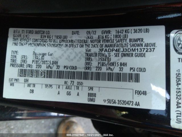 Photo 8 VIN: 3FADP4EJ3DM137237 - FORD FIESTA 