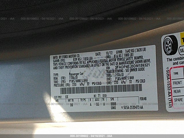 Photo 8 VIN: 3FADP4EJ3DM159321 - FORD FIESTA SE 