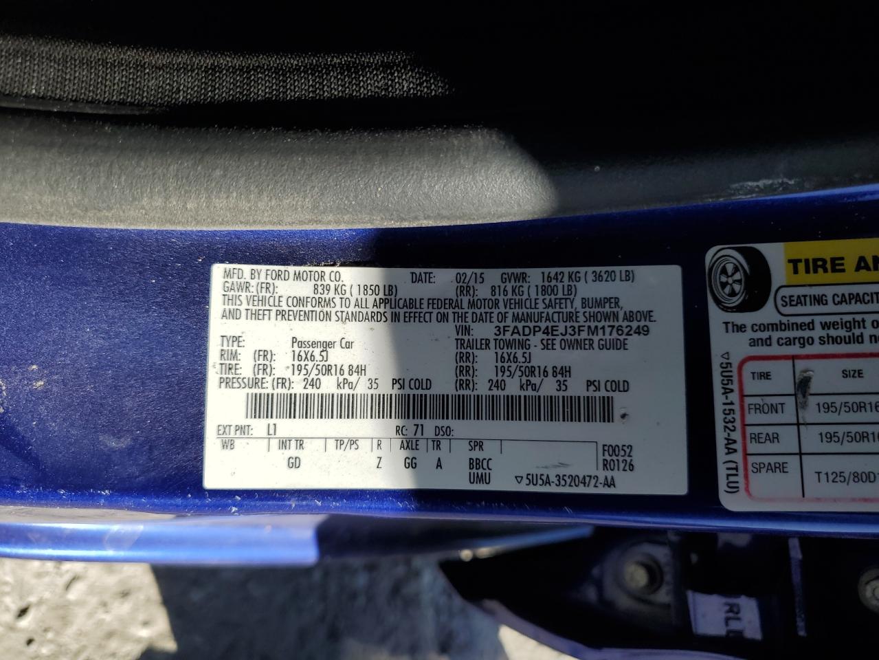 Photo 11 VIN: 3FADP4EJ3FM176249 - FORD FIESTA 