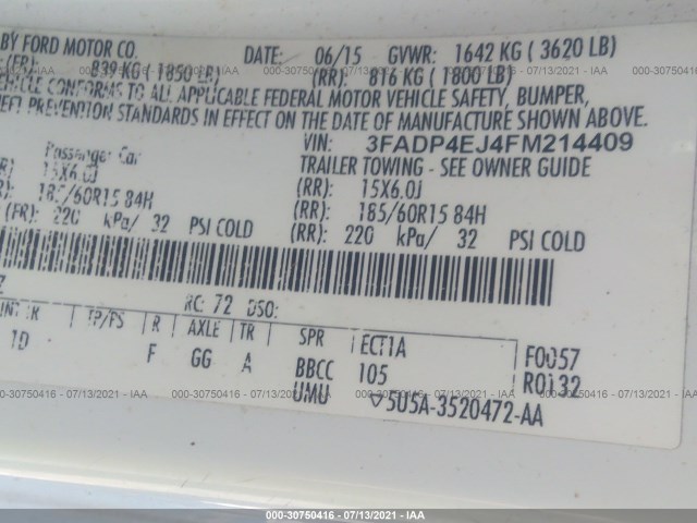 Photo 8 VIN: 3FADP4EJ4FM214409 - FORD FIESTA 