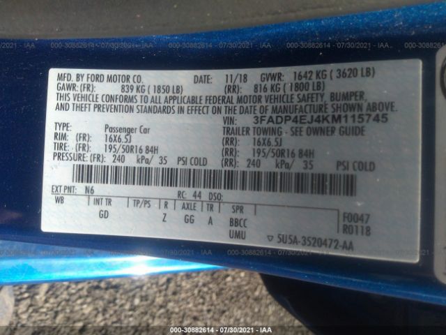 Photo 8 VIN: 3FADP4EJ4KM115745 - FORD FIESTA 