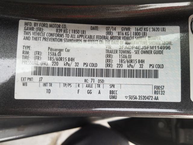 Photo 9 VIN: 3FADP4EJ5FM114996 - FORD FIESTA SE 