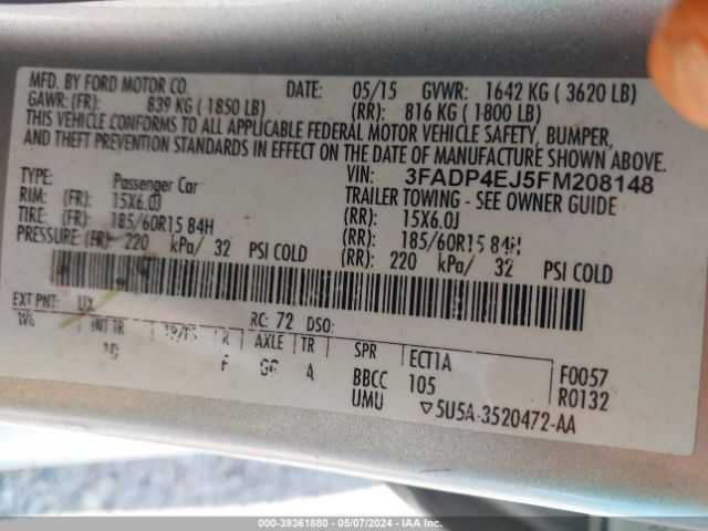 Photo 8 VIN: 3FADP4EJ5FM208148 - FORD FIESTA 